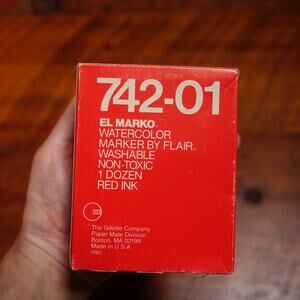 Lot of 12 NEW Vintage EL MARKO 742-01 Watercolor Non-toxic RED Ink MARKERS
